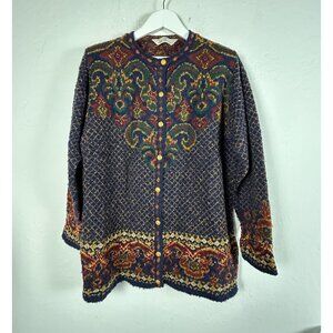 Vintage Marks & Spencer St Michael Womens UK 16 Knit Cardigan Sweater Navy Mix